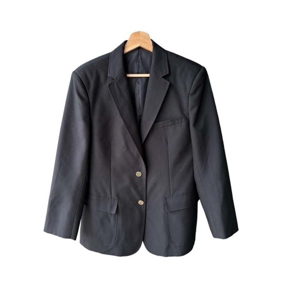 Neil Allyn Blazer Sport Coat Jacket Black Textured Gold Crest Buttons Size 10